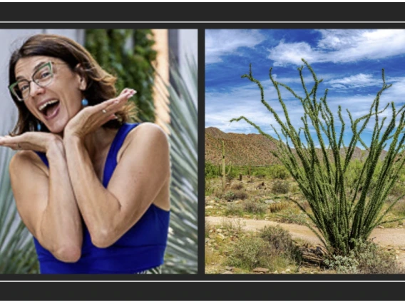 Dual paned image of catus and Elise Gornish smiling 