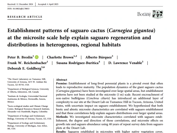 Screenshot of journal article on the saguaro cactus