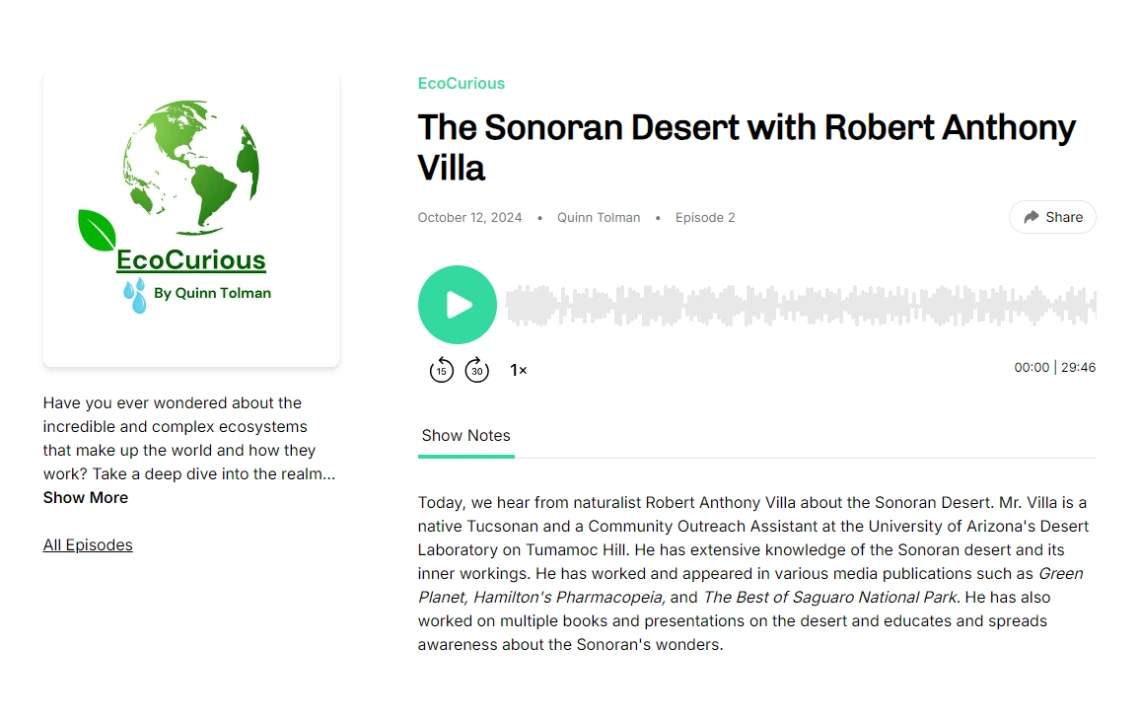 Screenshot of EcoCurious Podcast, Episode 2 with Robert A. Villa