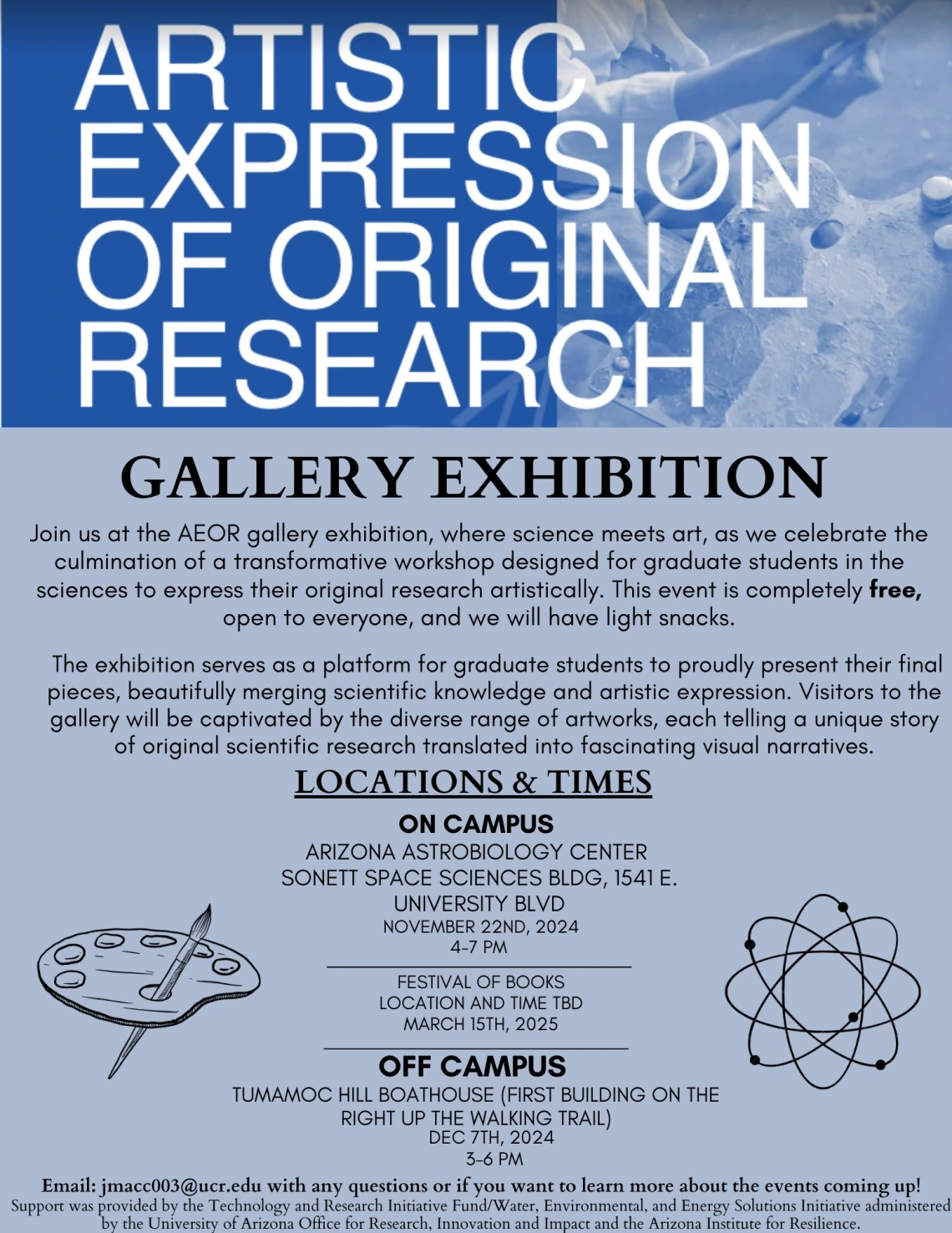 Flyer for the Artistic Expression of Original Research at Tumamoc Hill on Saturday, December 7th, 2024 from 3-6pm