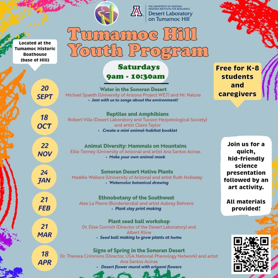 Full listing of the 2025-2026 Tumamoc Hill free Youth Program